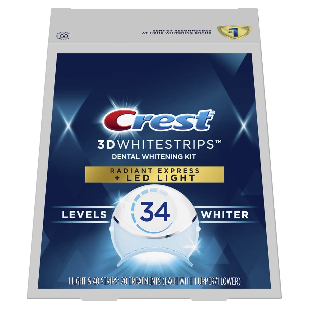Crest 3DWhitestrips Radiant Express with LED Accelerator Light , 20 Treatments (34 Levels Whiter)