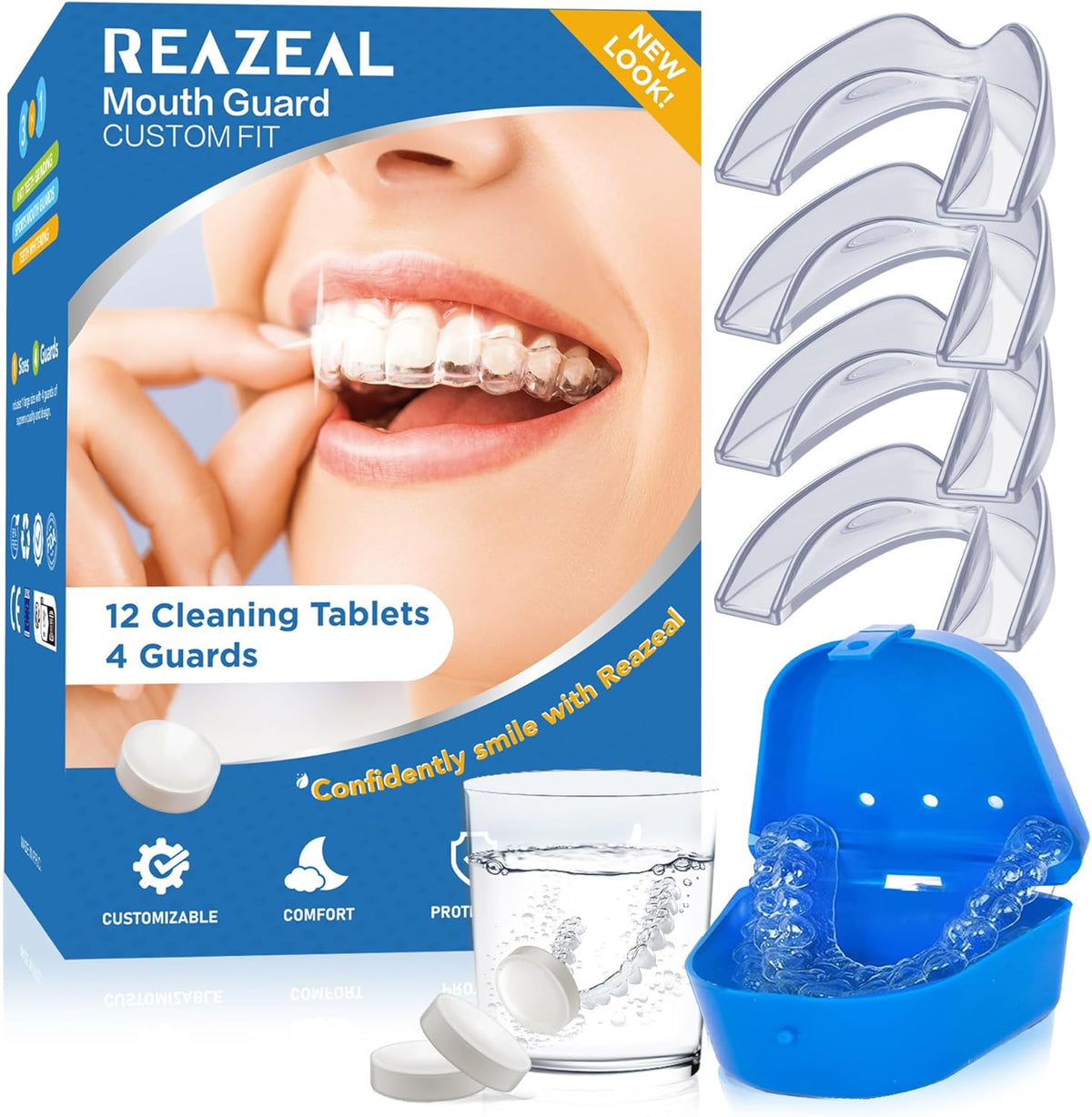 واقي أسنان قابل للتشكيل مع 12 قرص للتنظيف - Reazeal