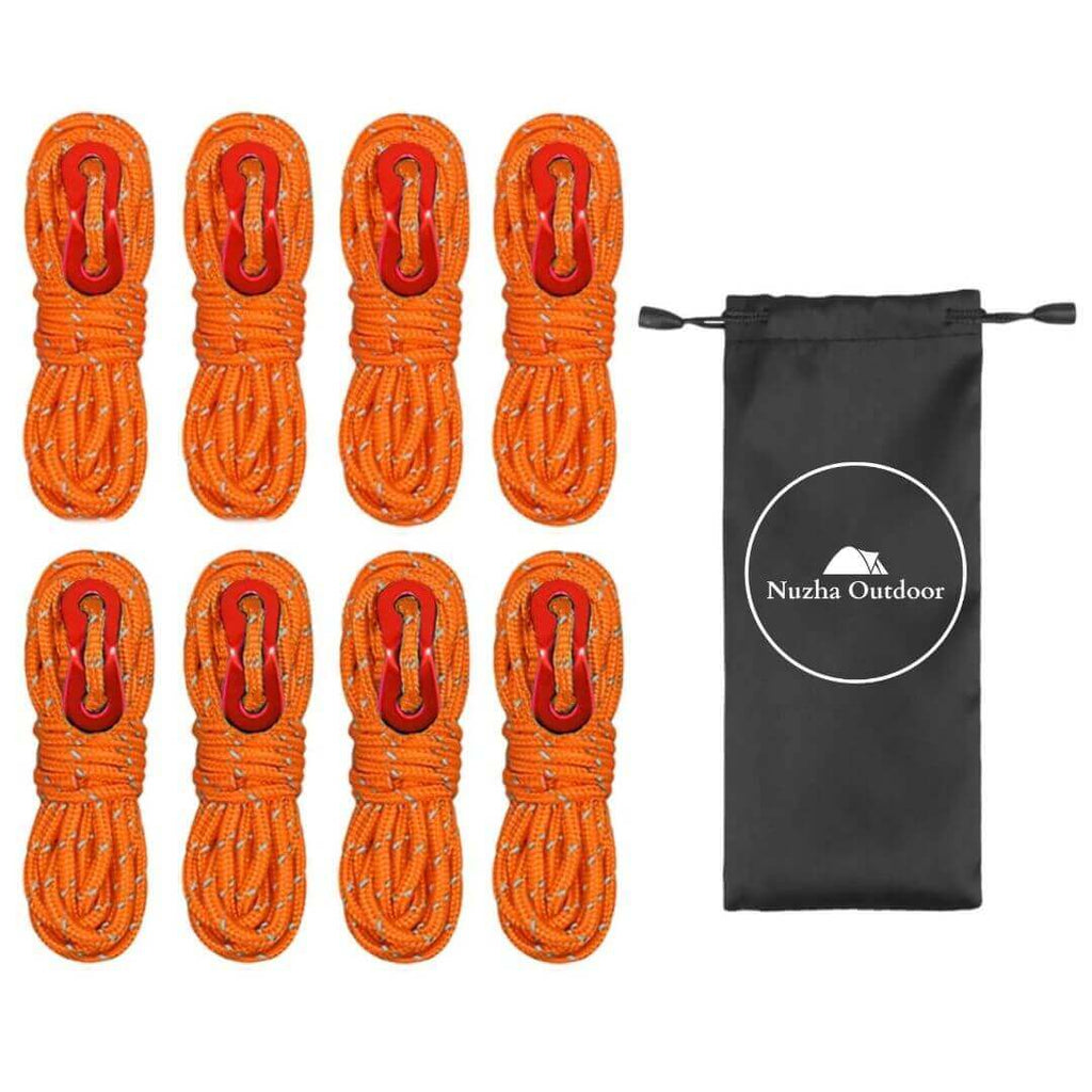 Camping Rope with Aluminum Guylines (Orange - 8 Pack)