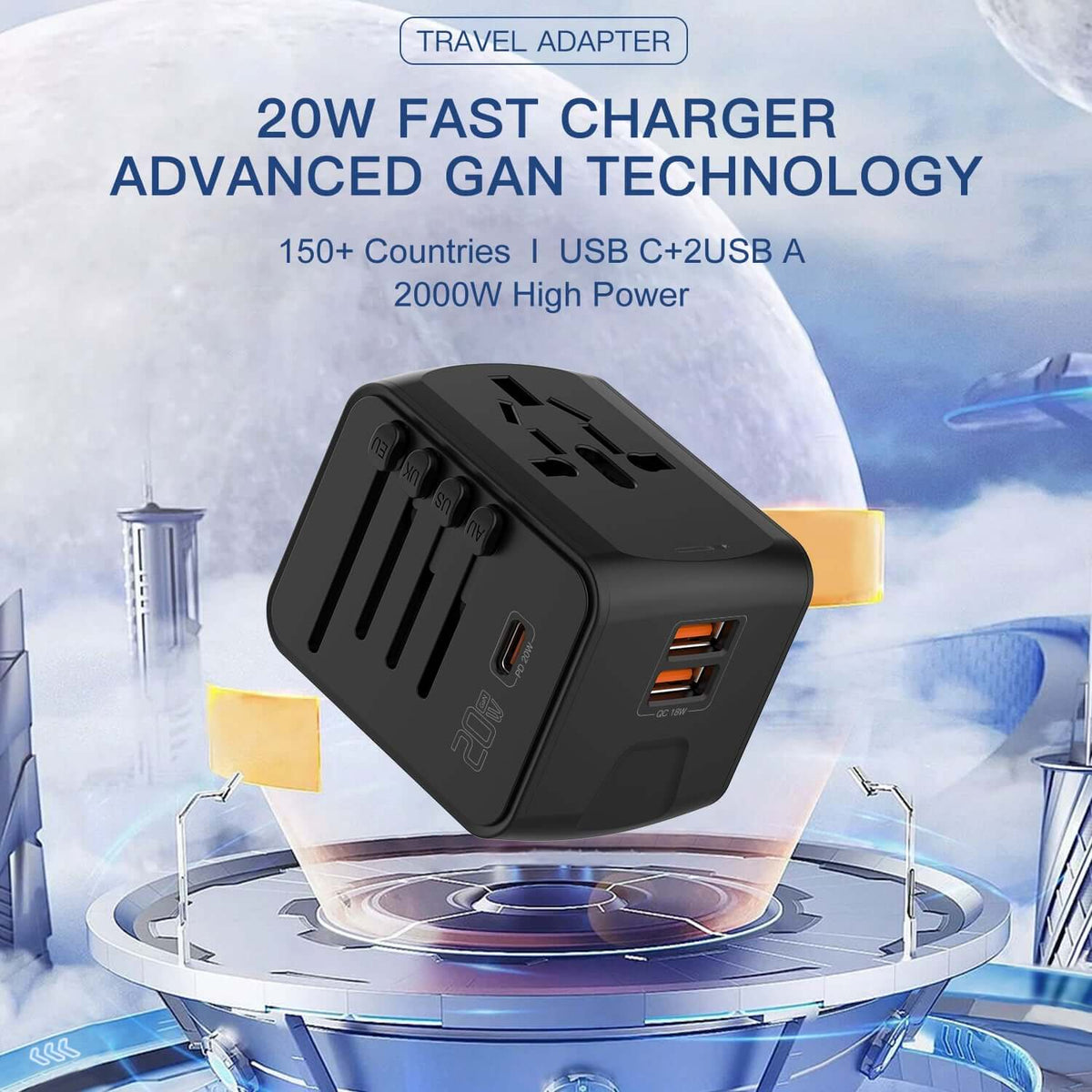 محول سفر مع شاحن سريع GaN 20W PD