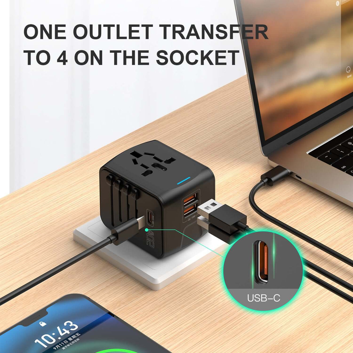 محول سفر مع شاحن سريع GaN 20W PD