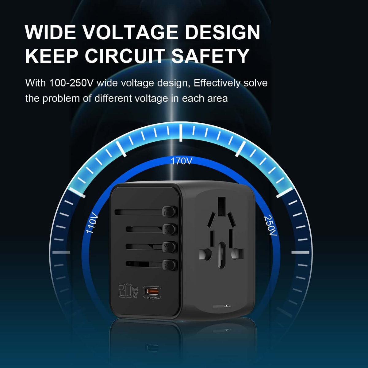 محول سفر مع شاحن سريع GaN 20W PD
