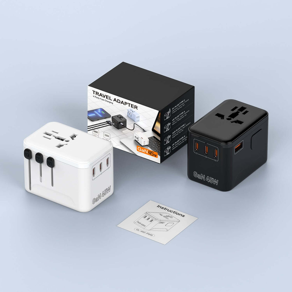 محول سفر مع شاحن فائق السرعة GaN 45W PD